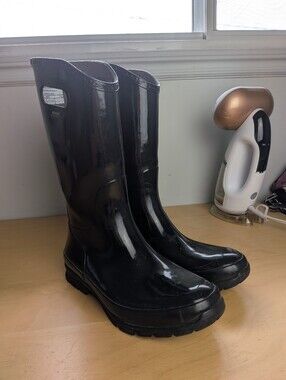 BOGS Berkley Women Rain Boots Black Rubber Size 8 Waterproof